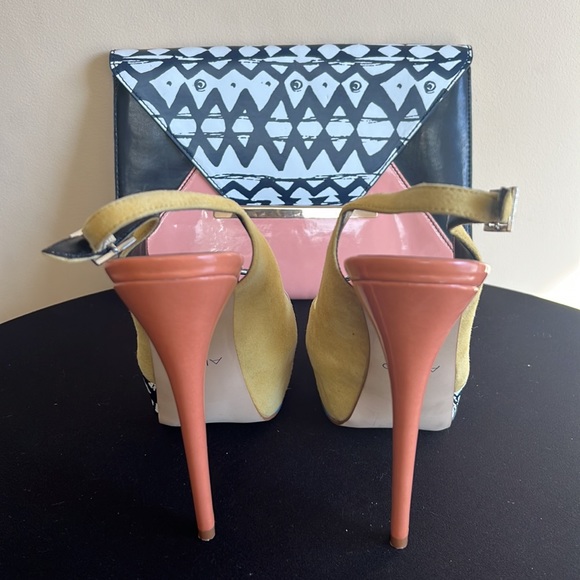 Aldo Platform Peep Toe Sling Back Heel in Black, Yellow, Blue, Orange w/ Clutch - Picture 5 of 6